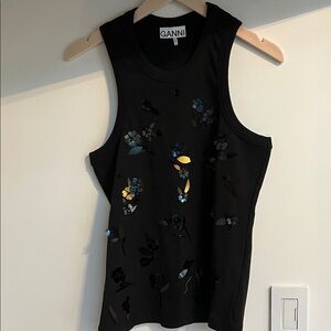 Ganni Black Sequin Embellished Tank Top